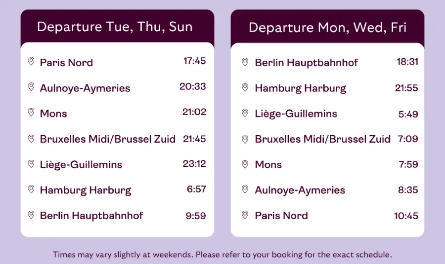 Timetable Berlin - Hamburg - Brussels - Paris