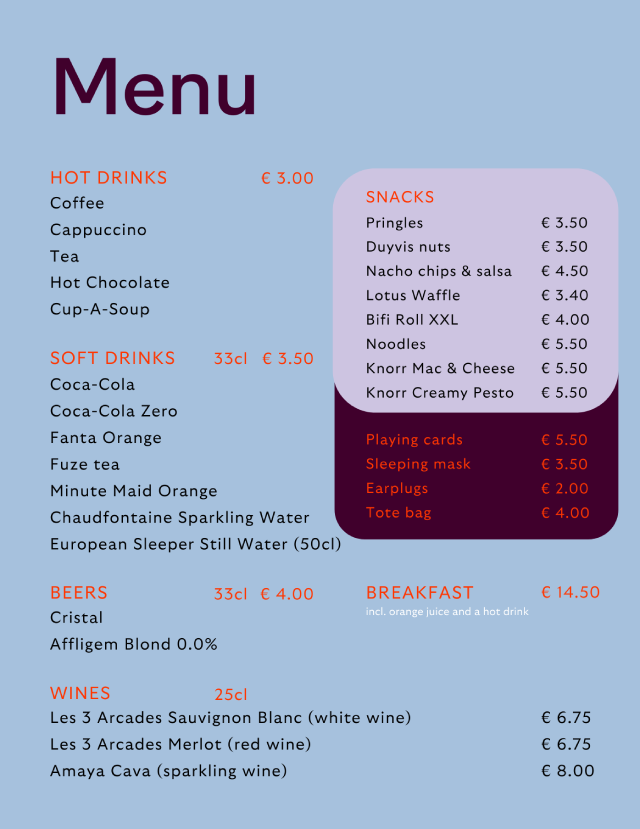 Menu on board